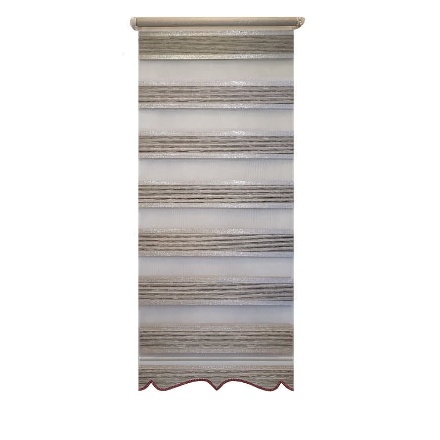 Jaluzea tip Rulou textil cu Terminatie Decorativa, Rolete Zebra Day & Night Luxury, Exclusive New Collection,Model cu insertie de sclipici ,86x200cm, DV09, culoare gri deschis, accesorii albe