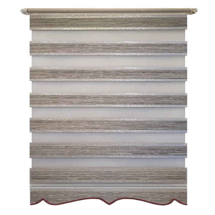 Jaluzea tip Rulou textil Maxi cu Terminatie Decorativa, Rolete Zebra Day & Night Luxury, Exclusive New Collection,Model cu insertie de sclipici ,120x280cm, DV09, culoare gri deschis, accesorii albe