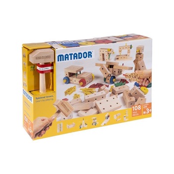Set cuburi de constructie din lemn Maker 108 piese, +3 ani, Matador Set cuburi de constructie din lemn Maker 108 piese, +3 ani, Matador