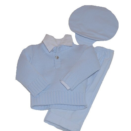 Costum de botez pentru baieti Artex KPL123AL-3-6-luni, Albastru 3-6 luni