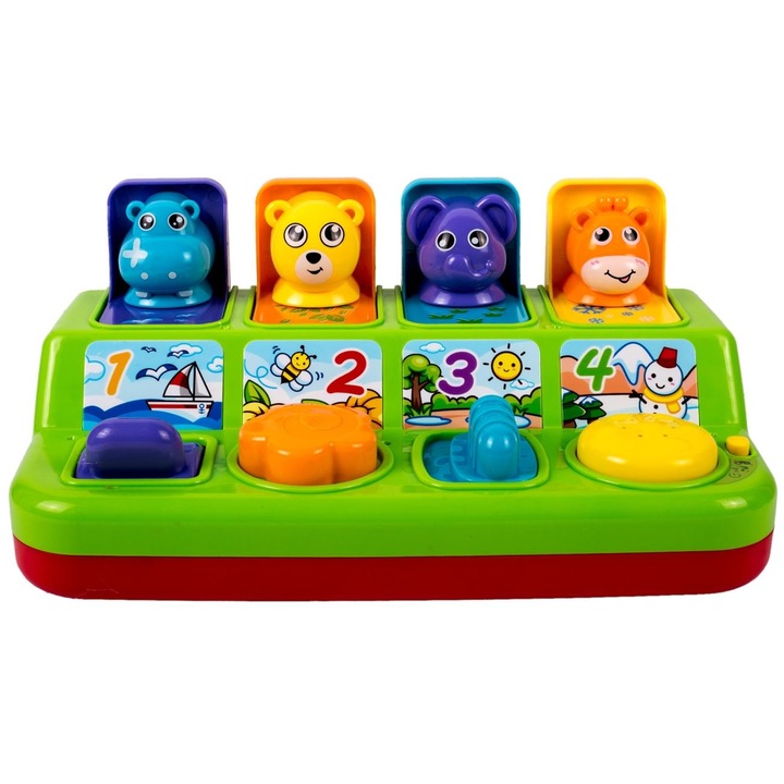 Interaktív állatos játék, Pop Up, hanggal és fénnyel, többszínű, 12+ hónap, COMSTO IT & E- COMMERCE ®