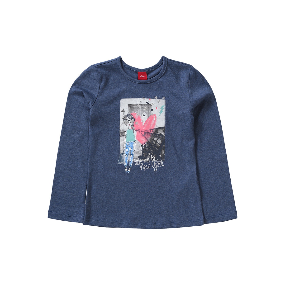 Bluza cu imprimeu fete, S.Oliver, albastru inchis, 104/110 cm, 3-5 ani