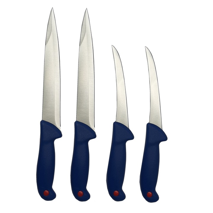 Set 4 Cutite profesionale macelarie format din 2 Cutite injunghiat lama dublu tais, 2 cutite transat, otel inoxidabil