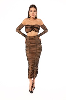 Set fusta si bustiera din lycra si tulle, Cactus the brand, nude, 34 EU Set fusta si bustiera din lycra si tulle, Cactus the brand, nude, 34 EU