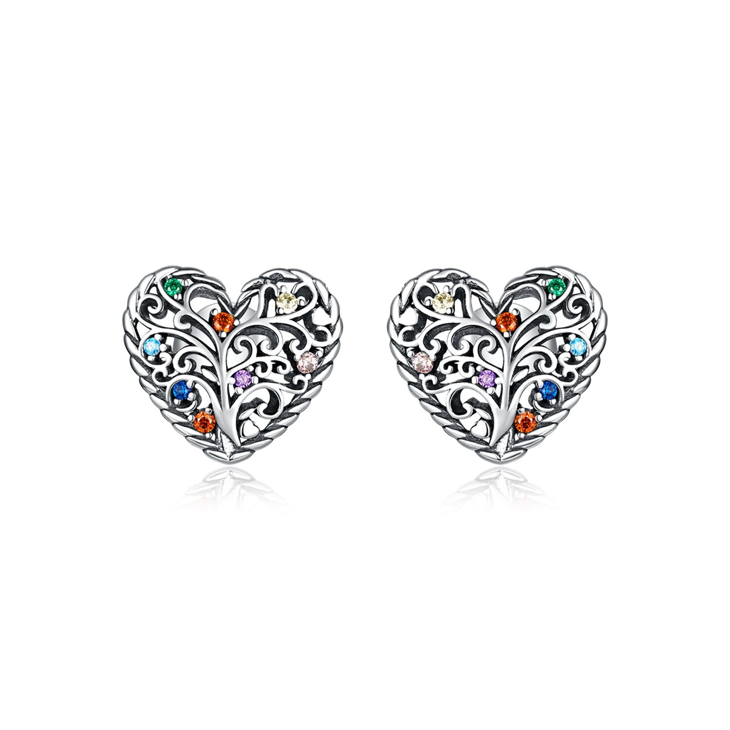 Cercei din argint Pattern Colored Heart