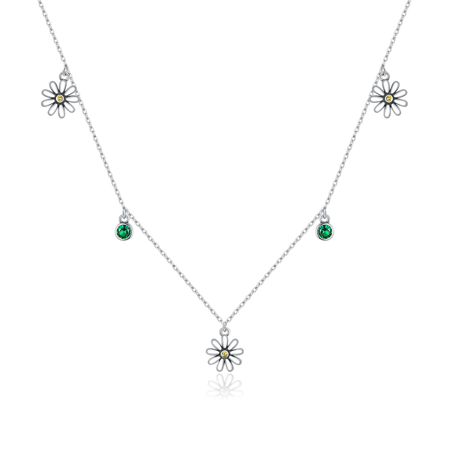 Colier din argint Green Daisy Crystals