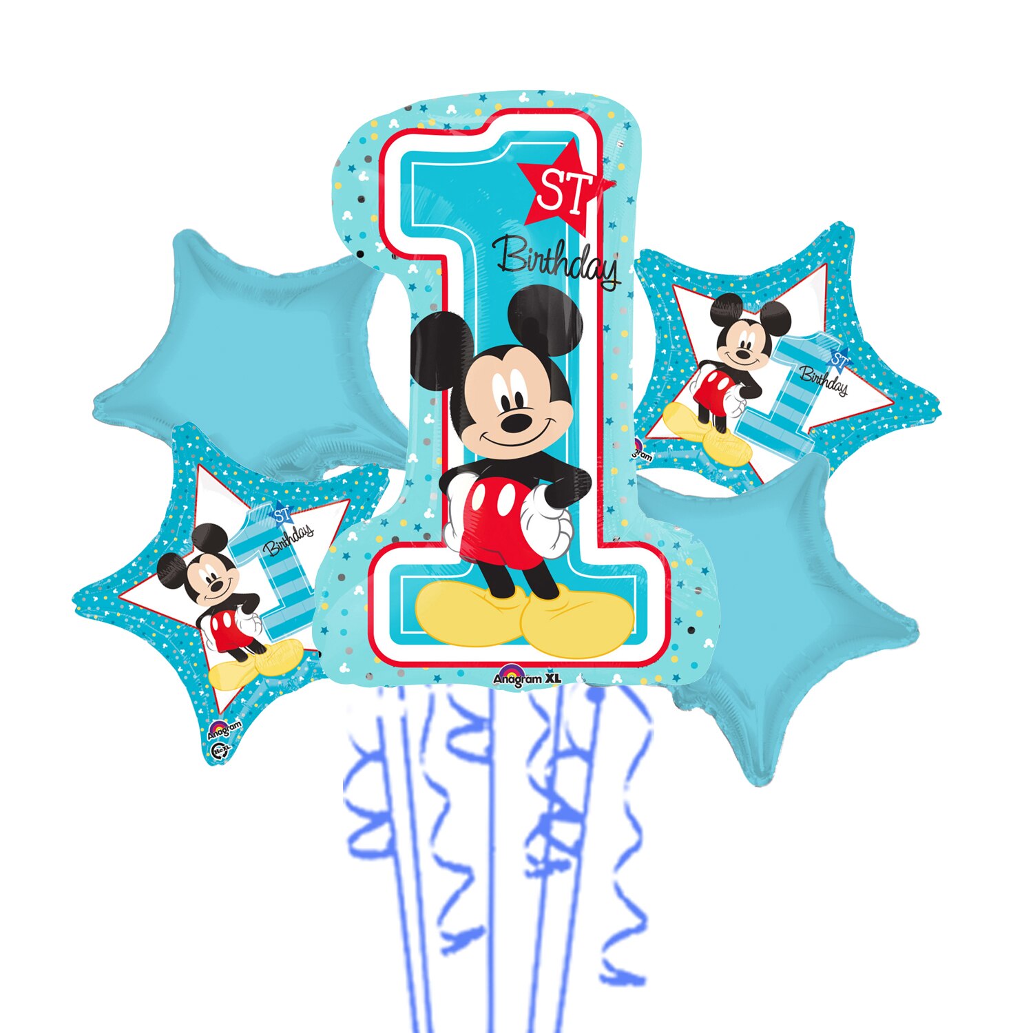 Buchet 5 baloane folie Prima Aniversare Mickey, 2020213