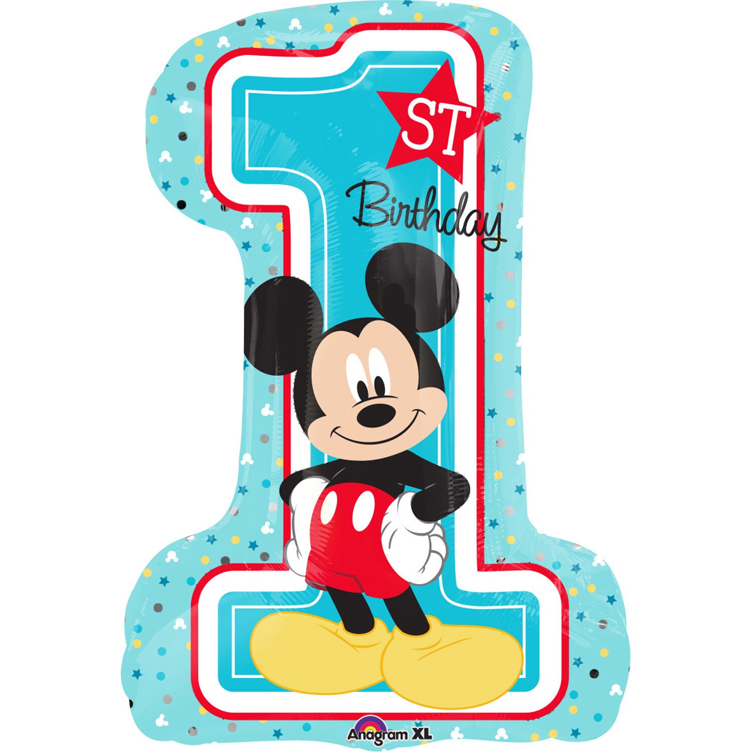Balon Folie Prima Aniversare Mickey, Albastru, 48x71 cm