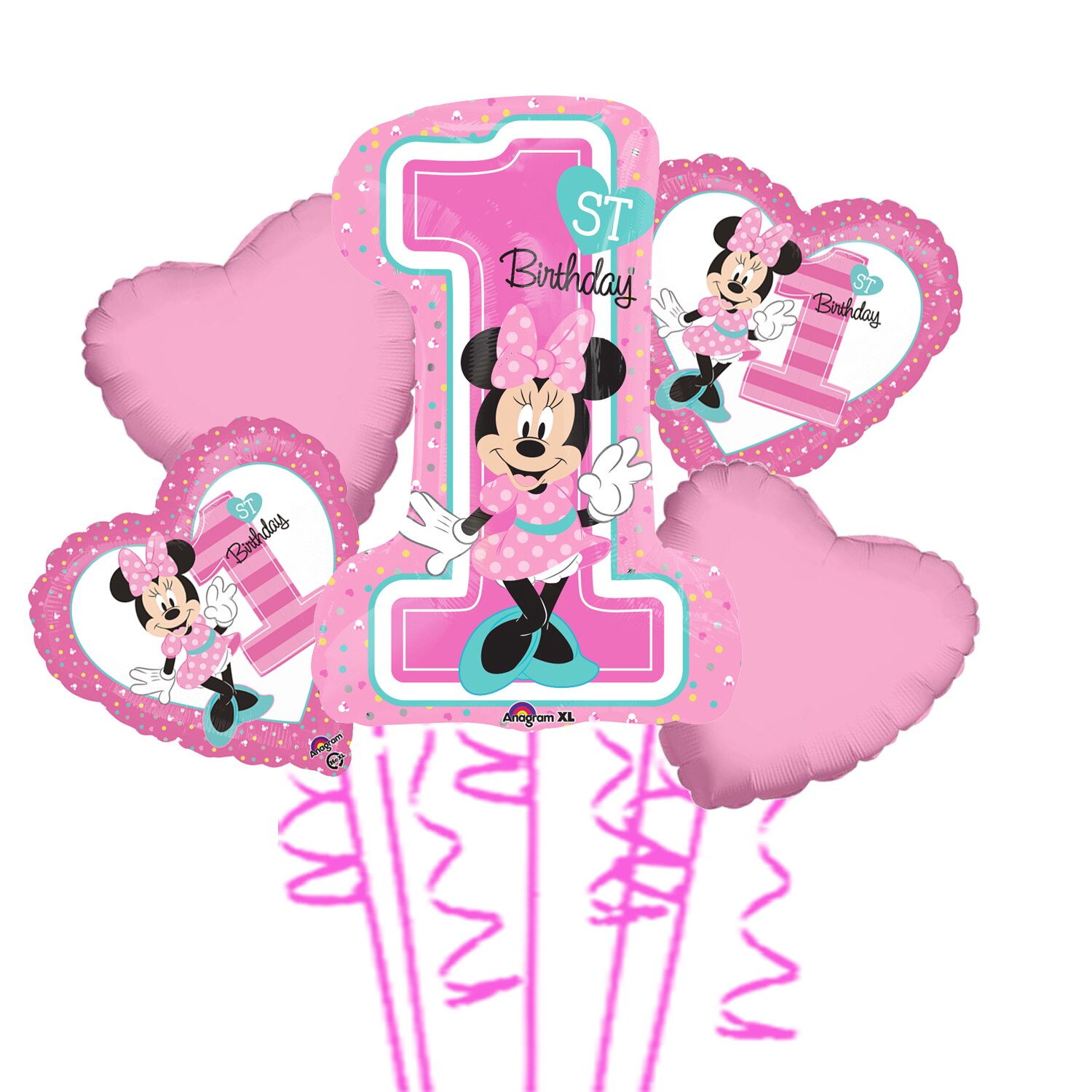 Buchet 5 baloane folie Tematica Prima Aniversare Minnie, 2020216