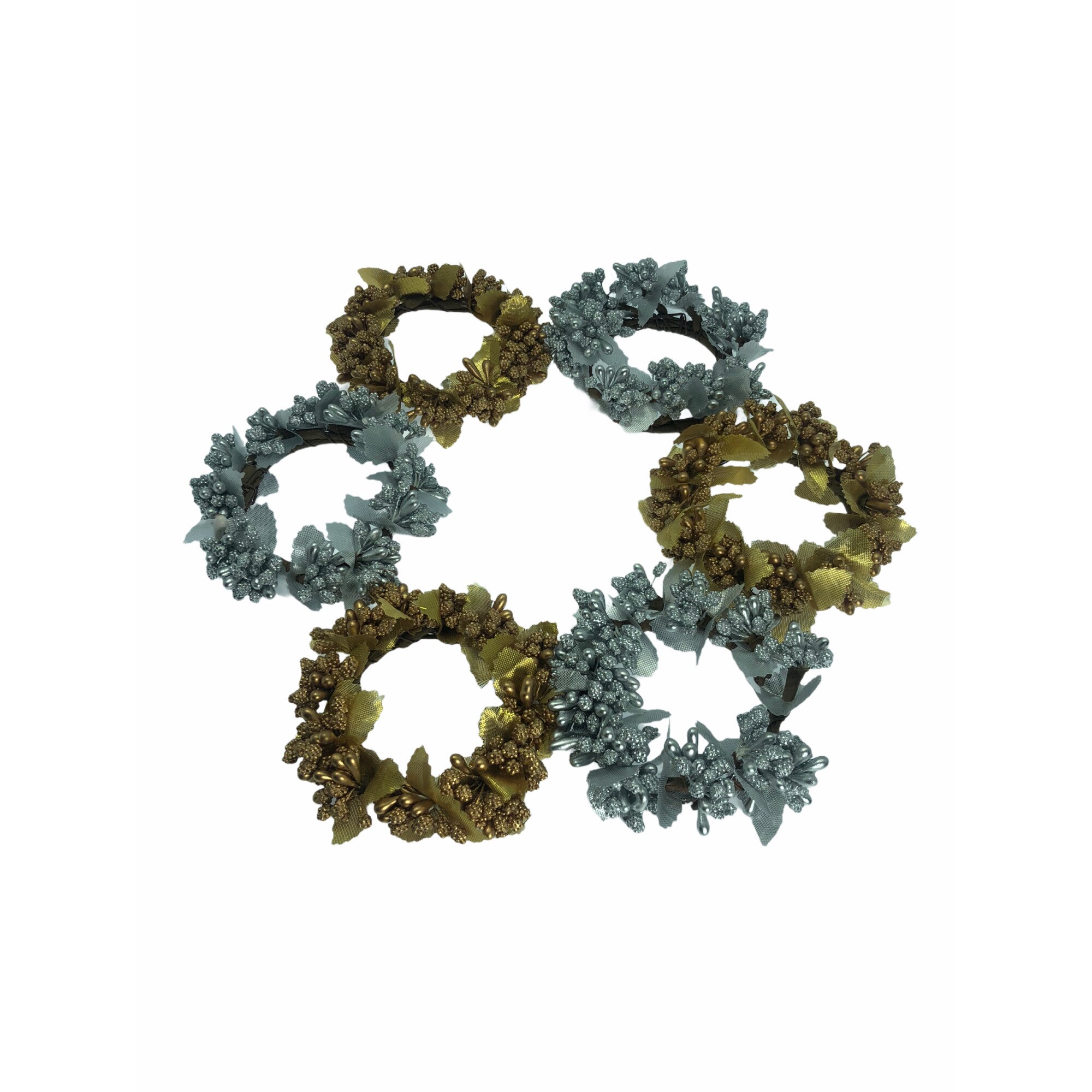 Set 6 coronite decorative pentru Craciun, Atelier, Plastic, Auriu/Argintiu, 9x9cm