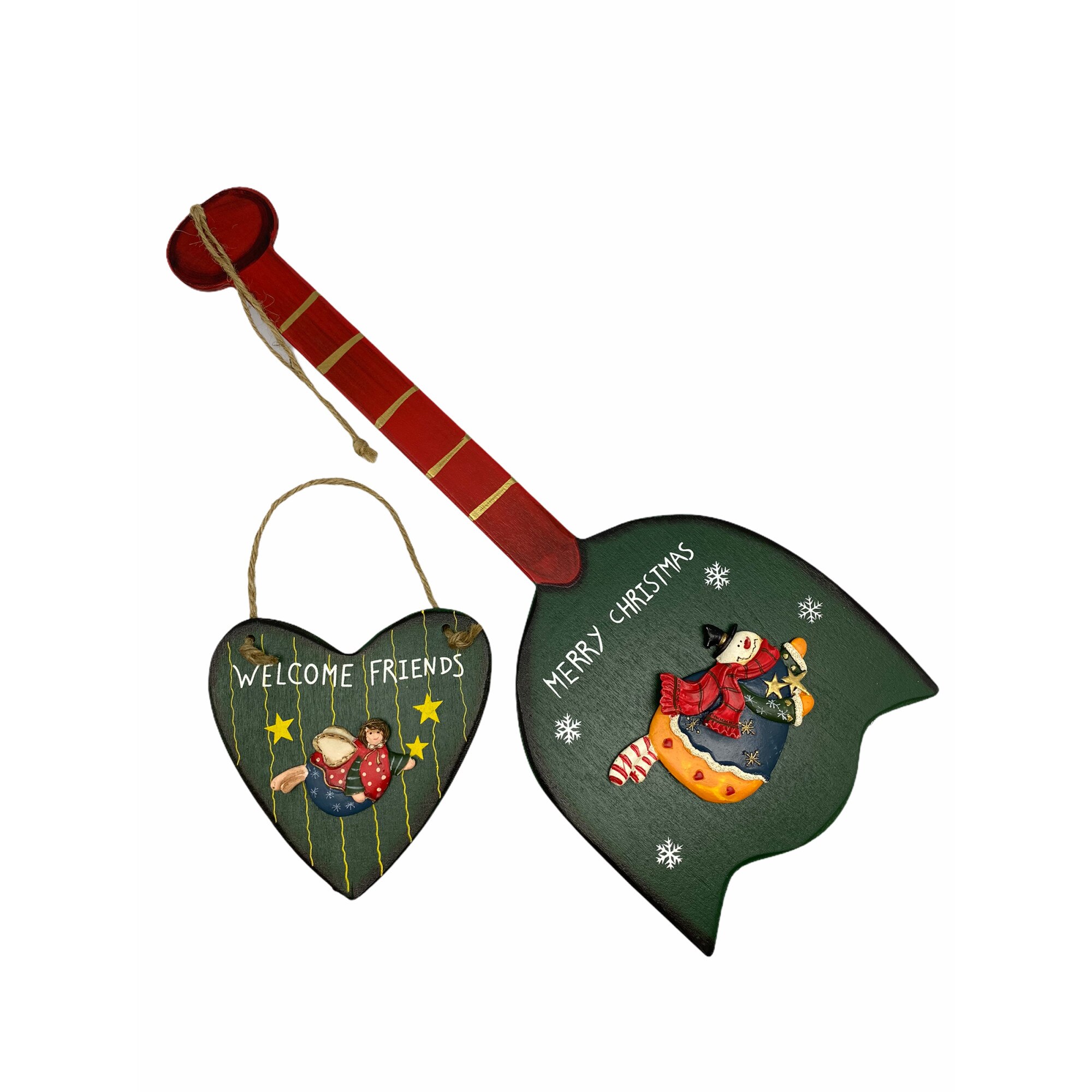 Set inimioara si clopotel Atelier pentru Craciun, Verde, Lemn, 12/40cm