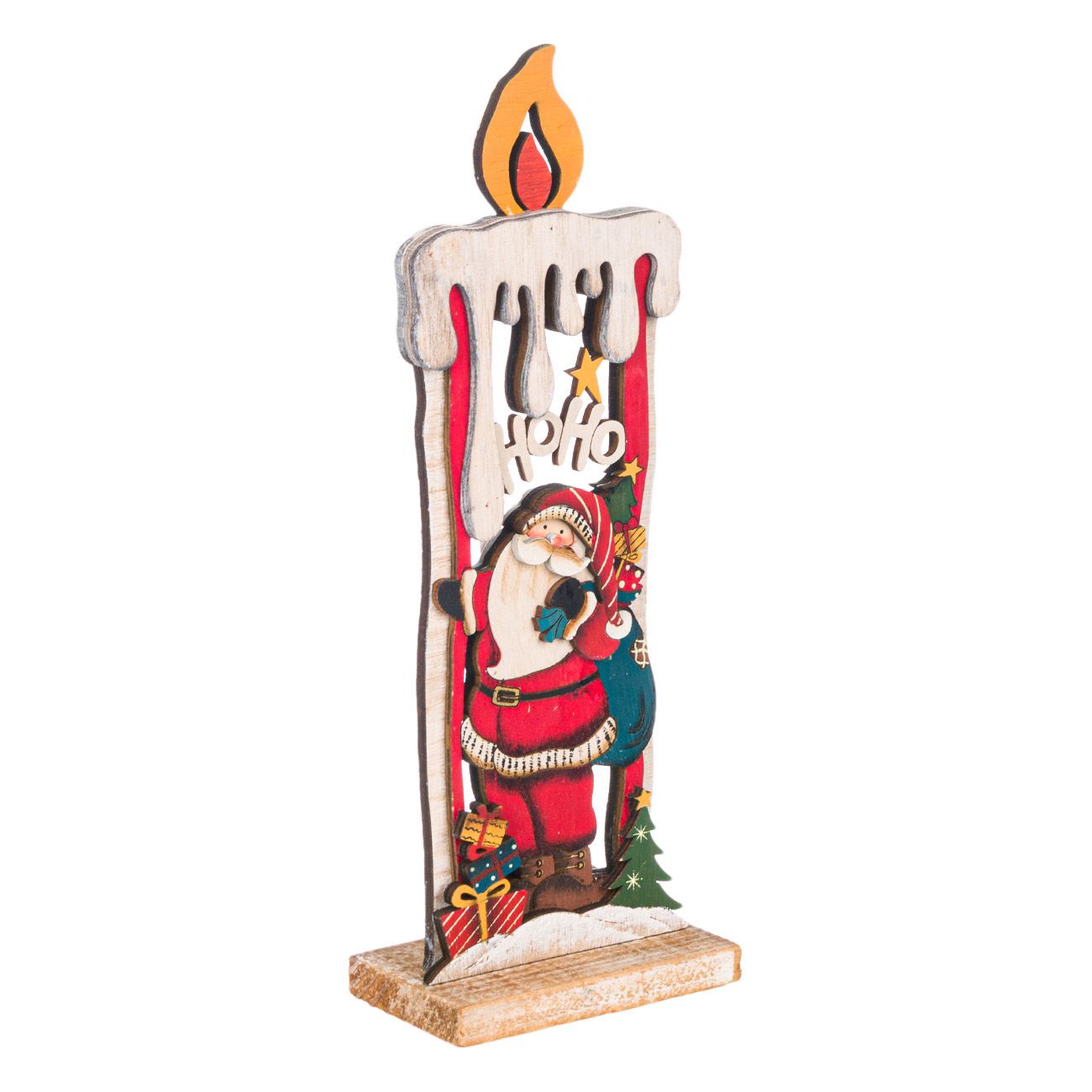 Figurina decorativa, Zola®, din lemn, pentru sarbatori, model lumanare si Mos Craciun, 28 cm
