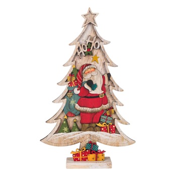 Figurina decorativa pentru Craciun, din lemn, bradut cu Mos Craciun, 41 cm Figurina decorativa pentru Craciun, din lemn, bradut cu Mos Craciun, 41 cm