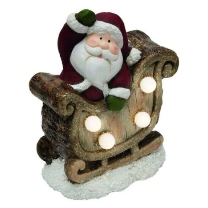 Figurina ceramica Mos Craciun in sanie, 15cm