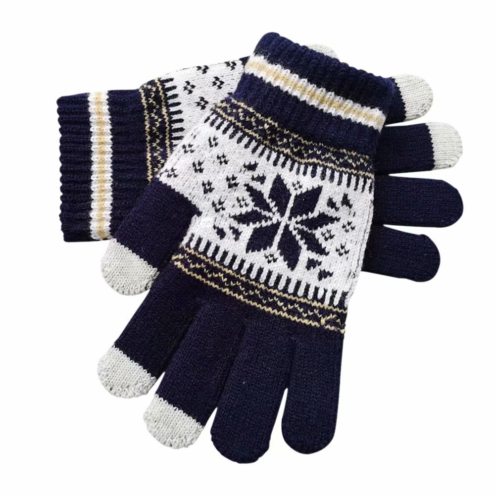 Manusi Touchscreen, Qx, Tricotate, Model fulgi de nea, Bleumarin
