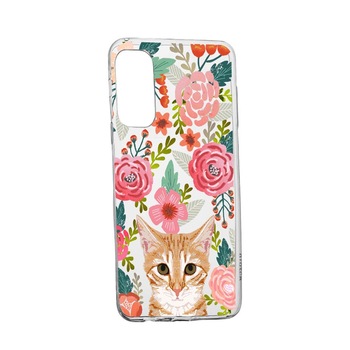 Husa Silicon Cat and Flowers, Compatibila Cu Oppo Reno 5 Lite, rezistenta la uzura, anti-alunecare, 638 Husa Silicon Cat and Flowers, Compatibila Cu Oppo Reno 5 Lite, rezistenta la uzura, anti-alunecare, 638