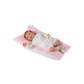 Papusa Reborn bebelus realist cu par Alma cu perna roz, 46 cm, Guca Papusa Reborn bebelus realist cu par Alma cu perna roz, 46 cm, Guca