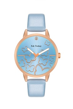 Ceas de dama Butterfly, curea bleu din piele ecologica si cadran cu fluturi, ideal cadou Ceas de dama Butterfly, curea bleu din piele ecologica si cadran cu fluturi, ideal cadou