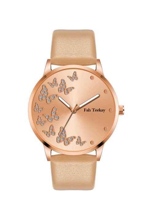 Ceas de dama Shinny Butterfly, curea crem din piele ecologica si cadran cu fluturi, ideal cadou