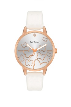 Ceas de dama Butterfly, curea alba din piele ecologica si cadran cu fluturi, ideal cadou Ceas de dama Butterfly, curea alba din piele ecologica si cadran cu fluturi, ideal cadou