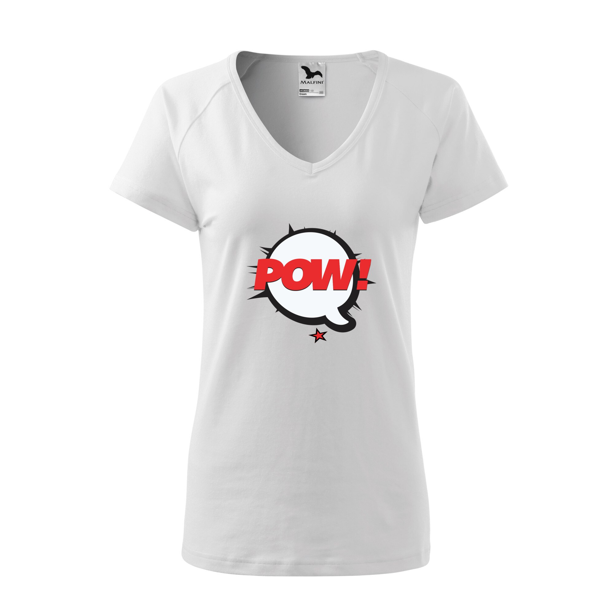 Tricou dama, Malfini, Comic Pow Red, Alb, L