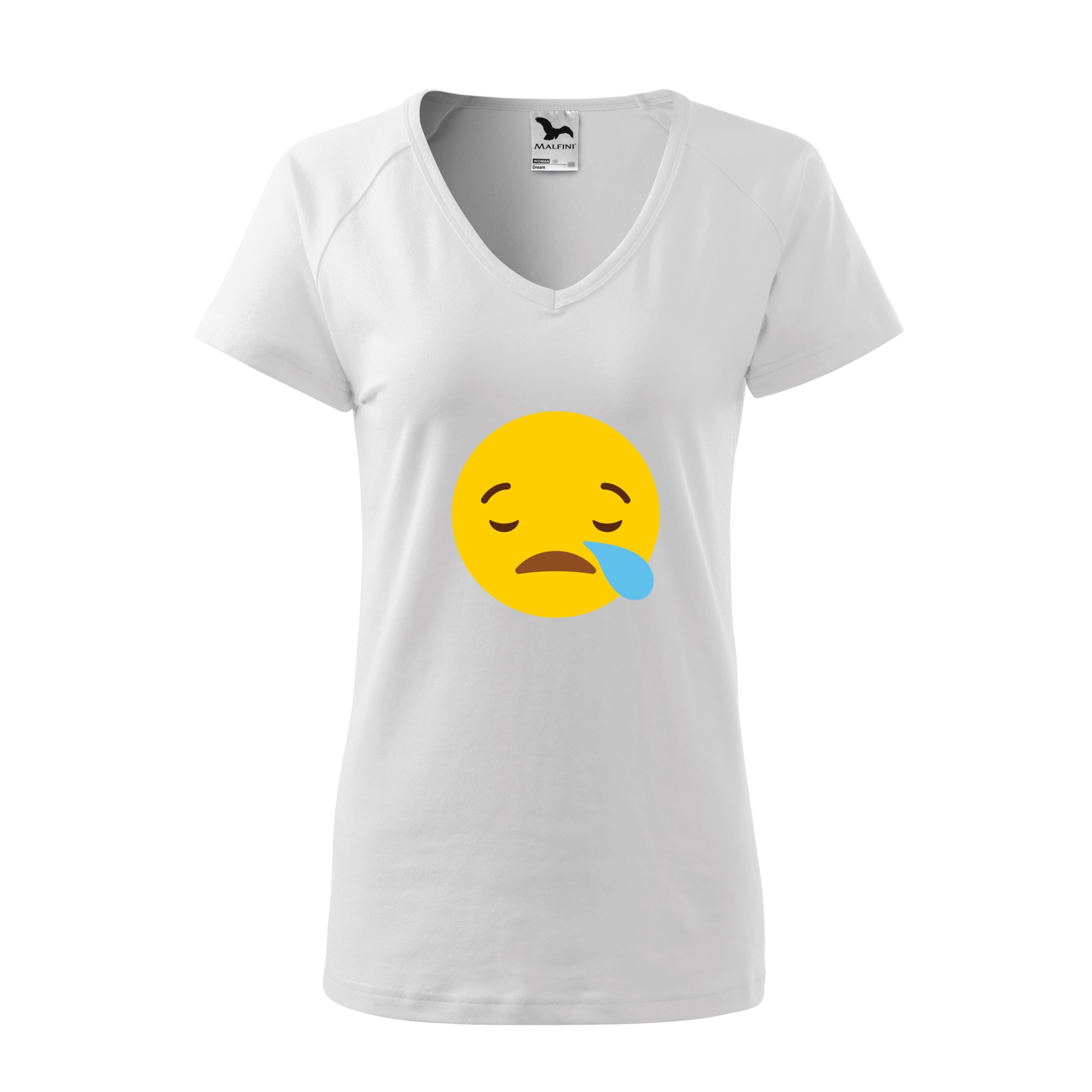 Tricou dama, Malfini, Emoji Sleeping with a Tear, Alb, L