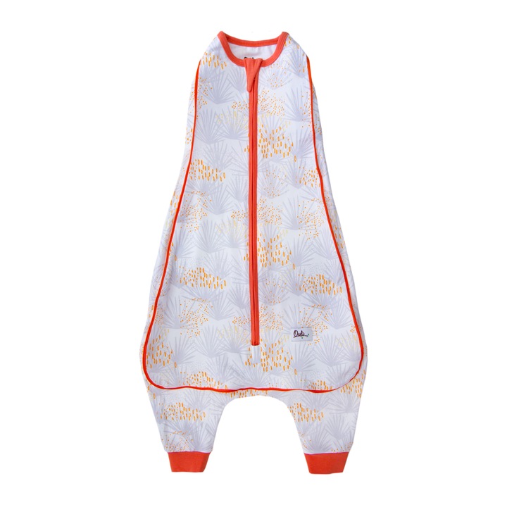 Sac de dormit Owli Sleeping Guru, 0,3 TOG, 0-36 luni, Bumbac/Lycra, Alb/Portocaliu