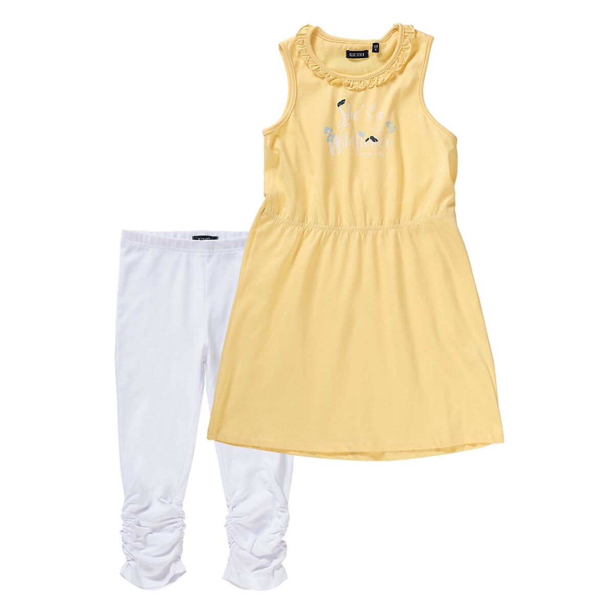 Compleu de vara fete, Blue Seven, galben/alb, 104 cm, 3-4 ani