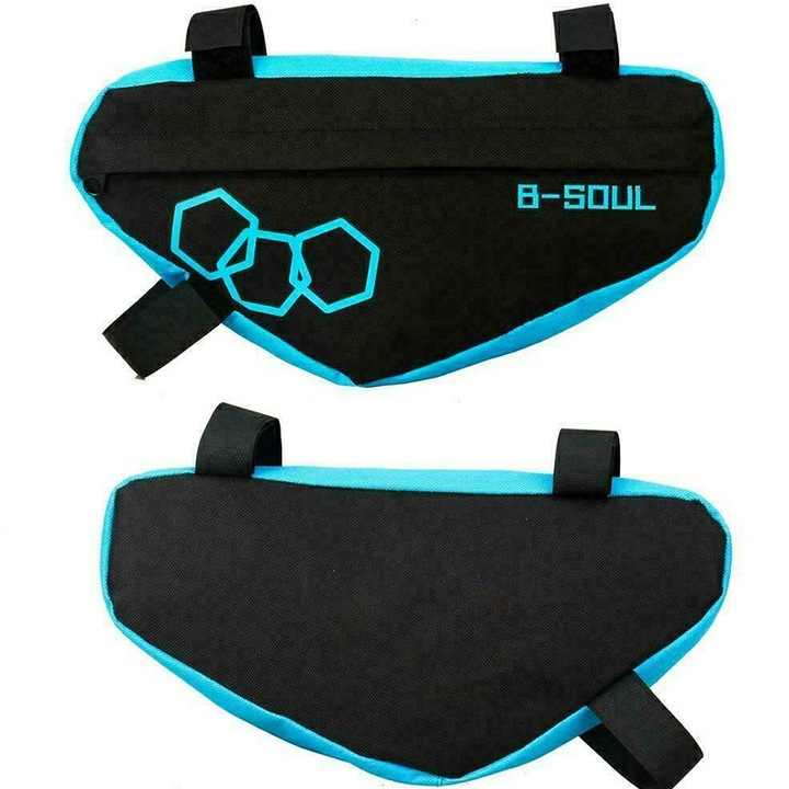 Borseta pentru bicicleta din material impermeabil, montare pe cadru, pentru telefon, accesorii, Albastru Negru, BBL1888