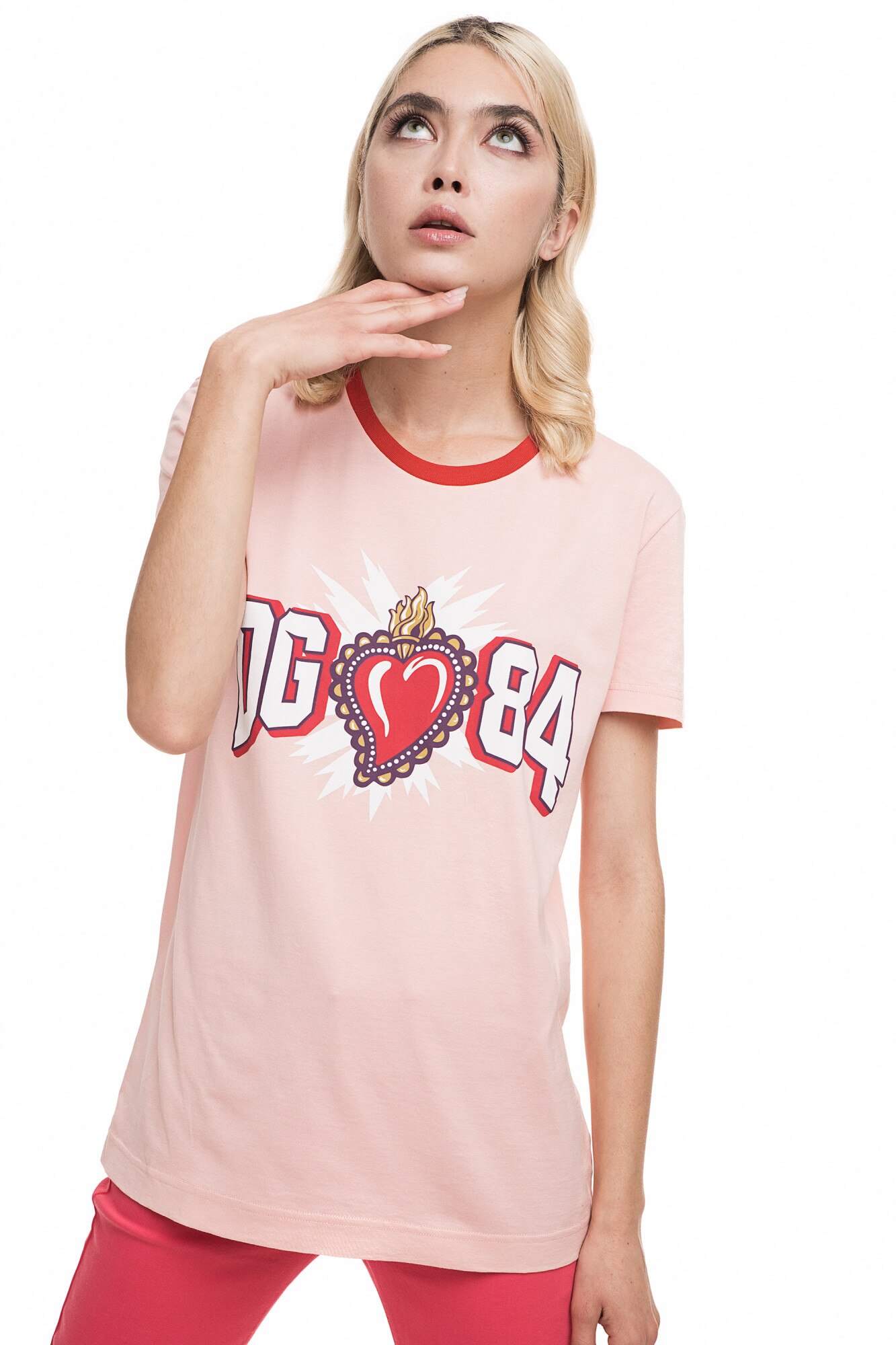 Tricou din bumbac Dolce & Gabbana, corai deschis