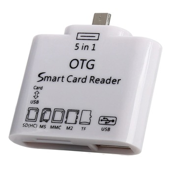 Mini smart card reader 5 in 1 OTG, alb, Usb/TF/SD/Micro Usb Mini smart card reader 5 in 1 OTG, alb, Usb/TF/SD/Micro Usb