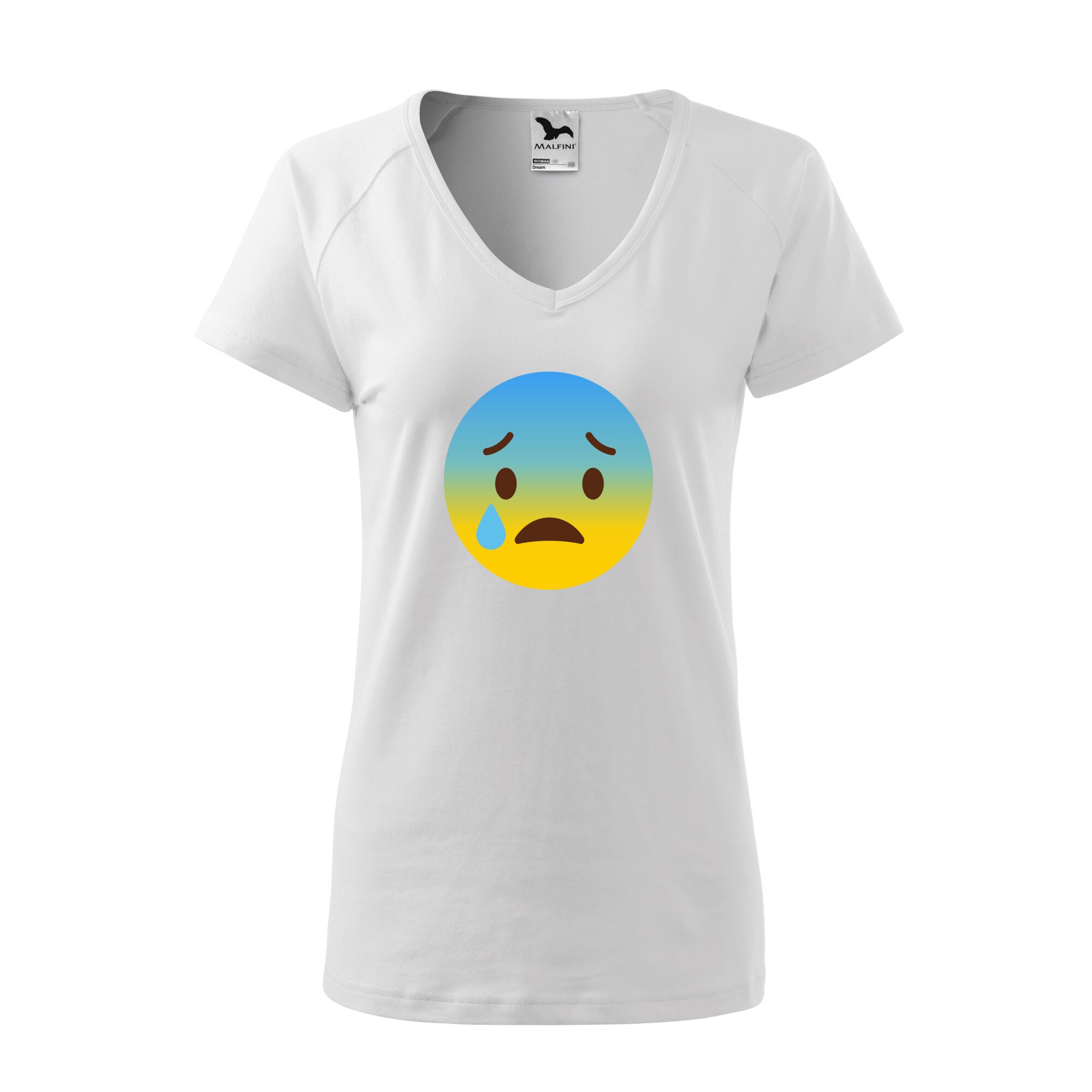 Tricou dama, Malfini, Emoji Depressed with tears Face, Alb, L