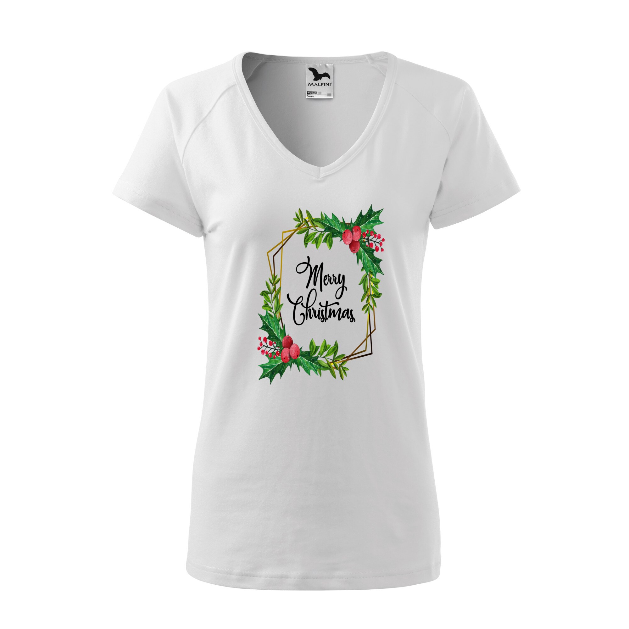 Tricou dama, Malfini, Merry Christmas, Alb, L