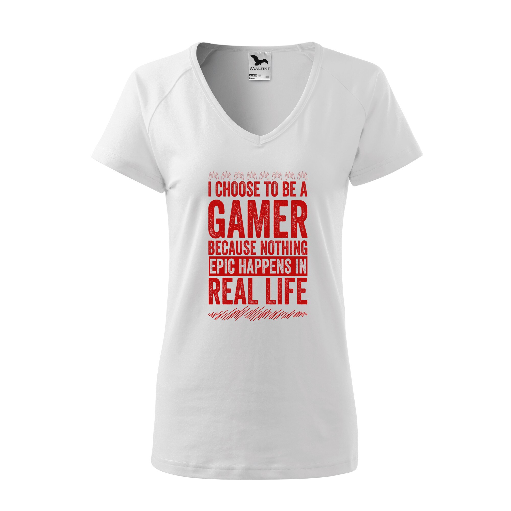 Tricou dama, Malfini, I AM A GAMER Alb, L