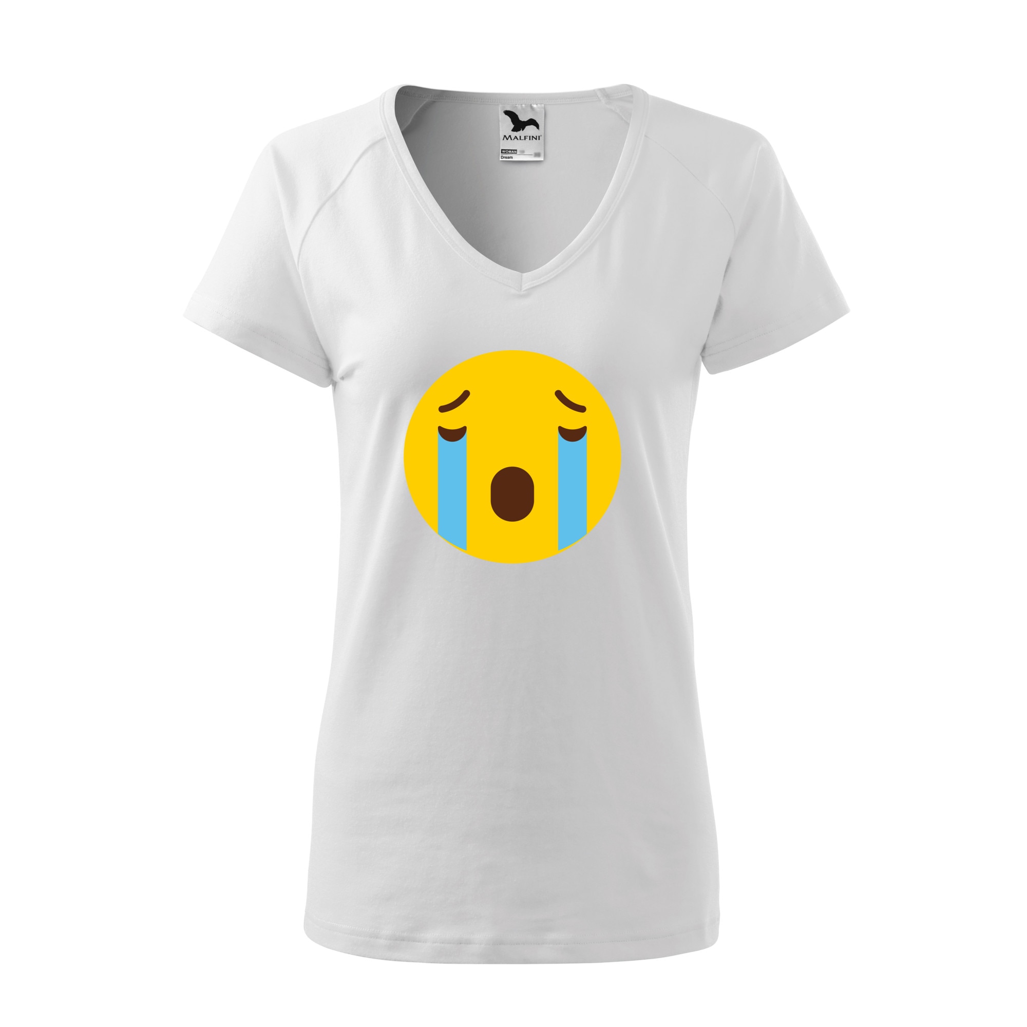 Tricou dama, Malfini, Emoji Crying like a river Face, Alb, L