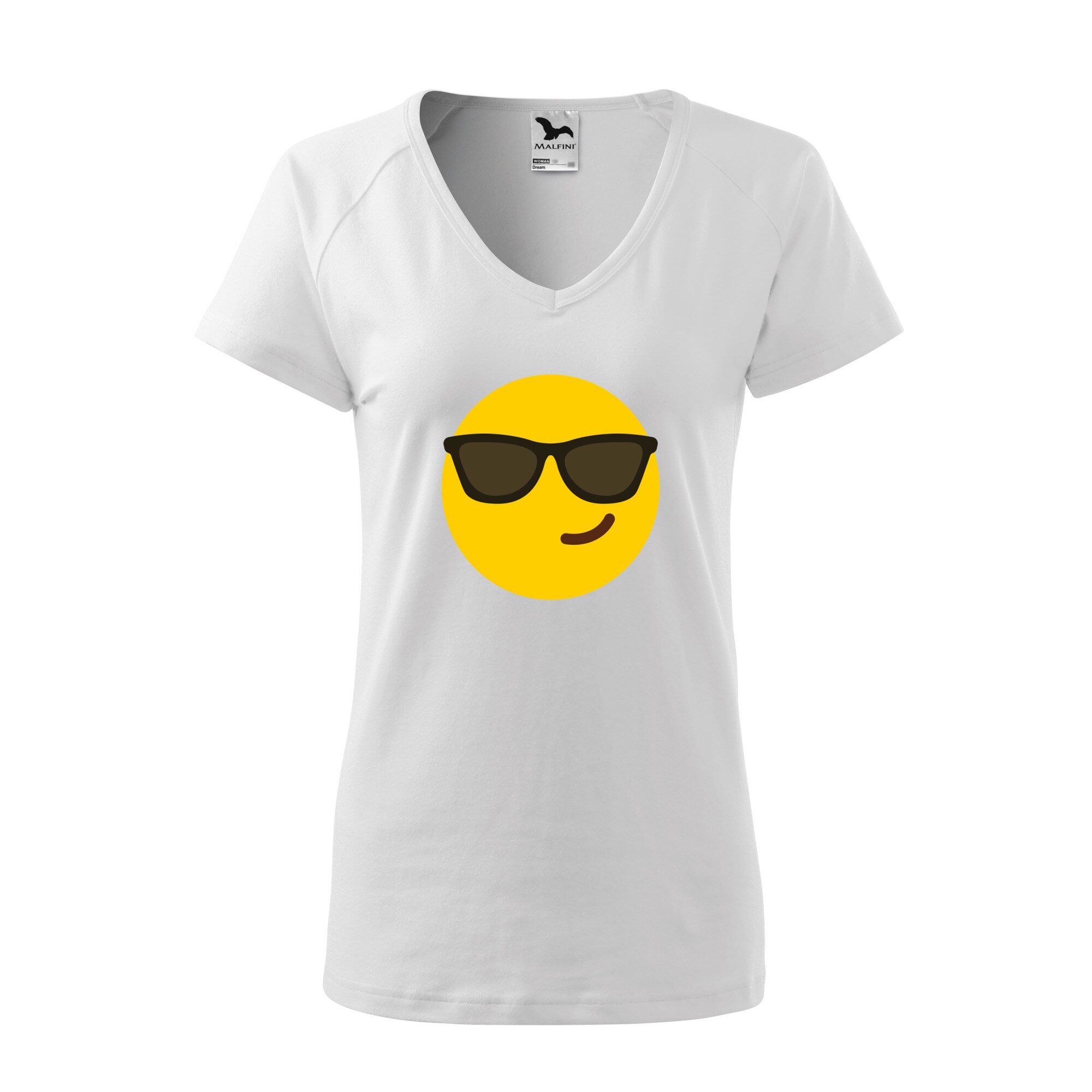 Tricou dama, Malfini, Emoji Cool Face, Alb, L