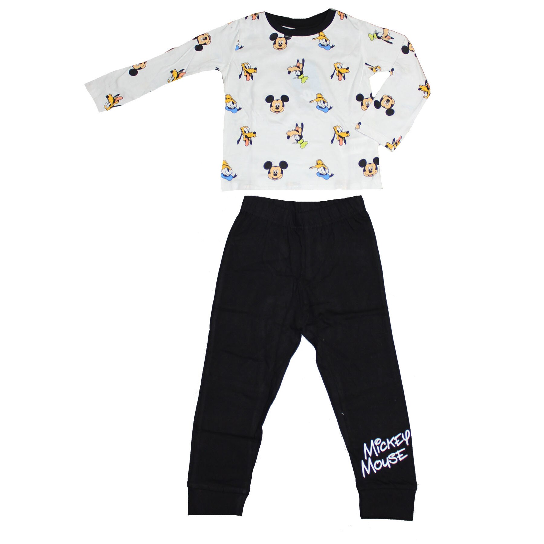 Pijama maneca lunga, Mickey si prietenii, alb cu negru