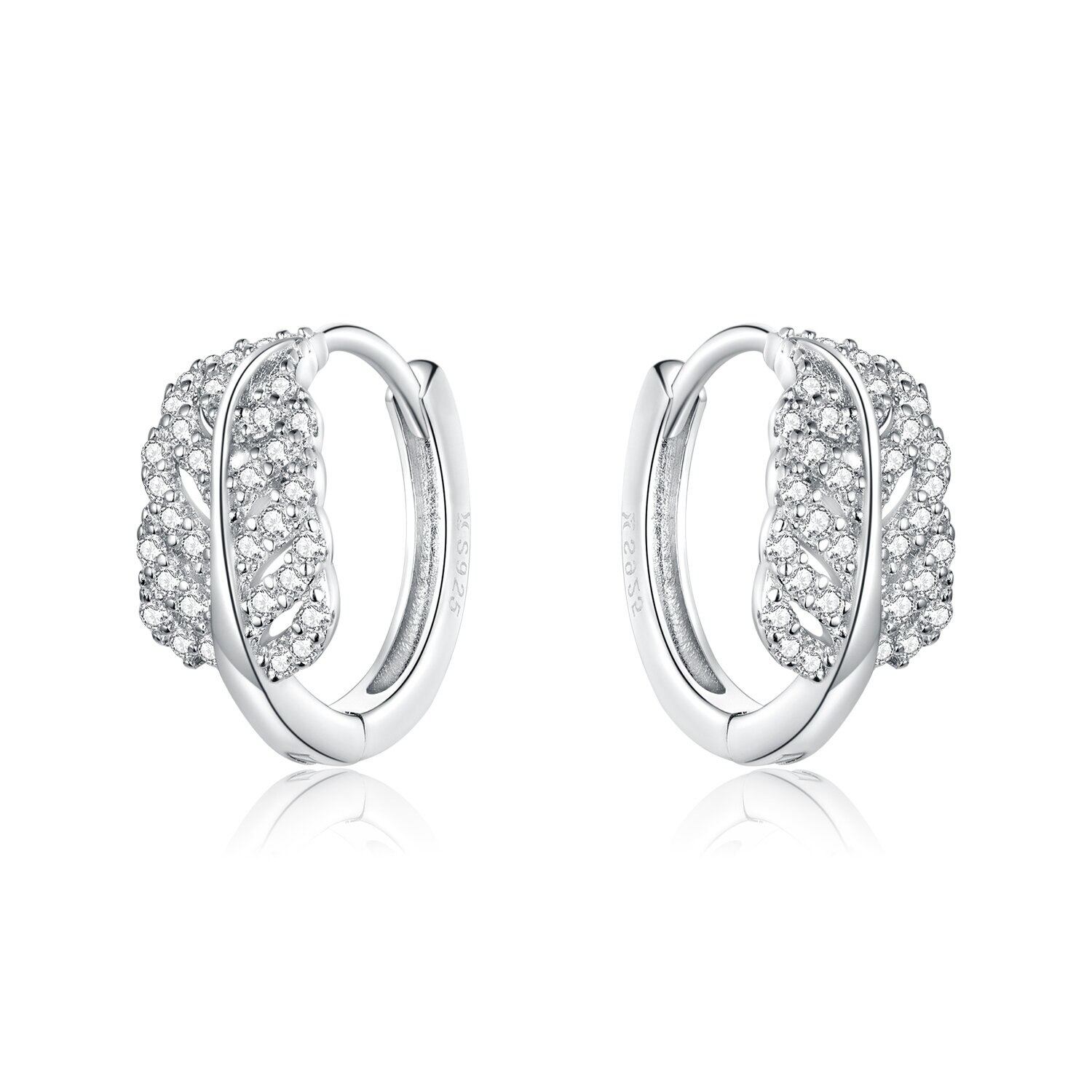 Cercei din argint Sparkling Leaves Hoops