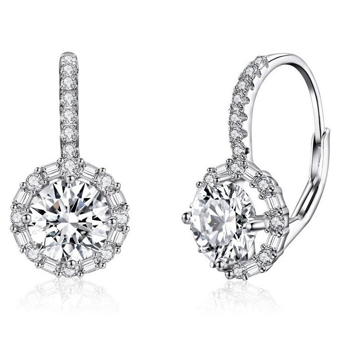 Cercei din Argint 925, Placati cu Platina, Tisoro, Celine, Cristale Zirconiu, Argintiu