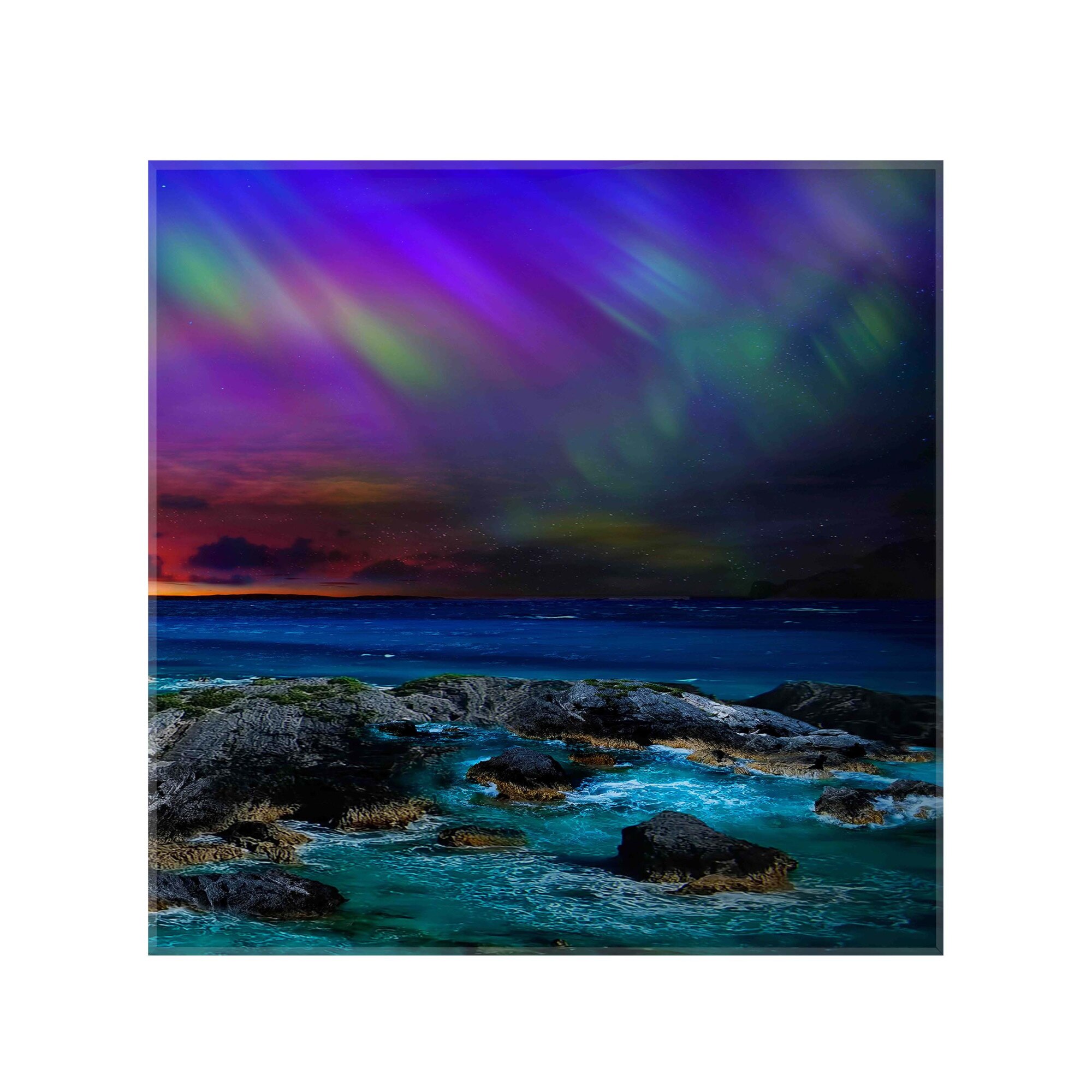 Sticla bucatarie securizata Saint Gobain Glass®, imprimata 65x65cm, protectie antistropire pentru aragaz, Ambra Deco, Luminile Nordului 2