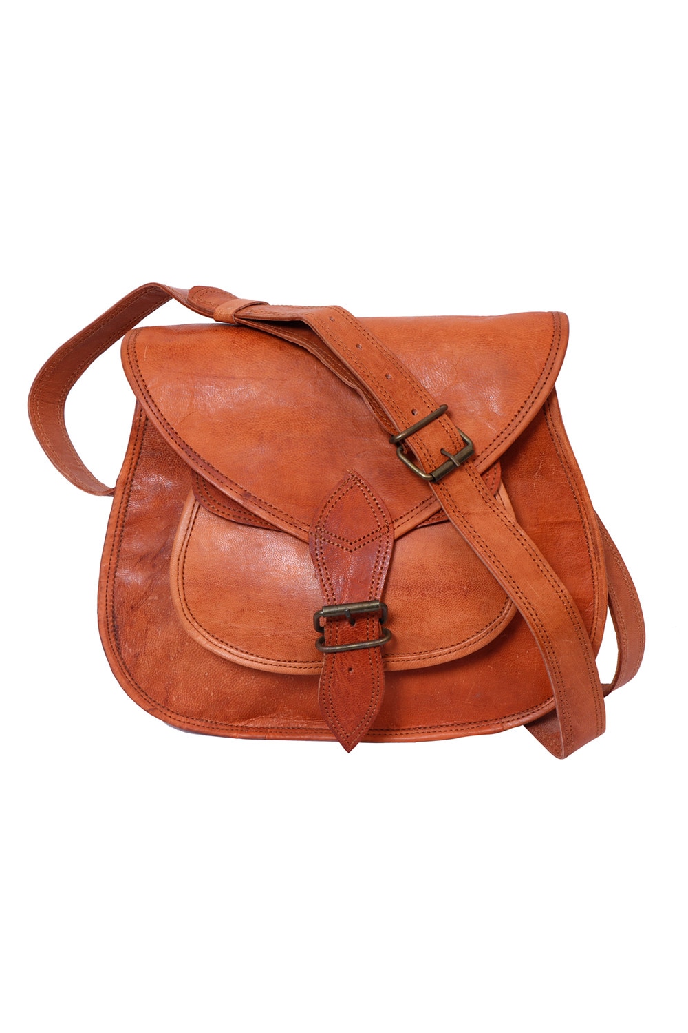 Geanta piele naturala cu buzunar exterior cu capsa si bareta ajustabila