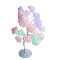 Veioza de tip trandafir cu 24 de leduri, alb/crem, 45 cm, lumina multicolora