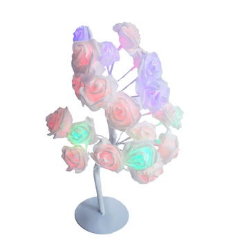 Veioza de tip trandafir cu 24 de leduri, alb/crem, 45 cm, lumina multicolora Veioza de tip trandafir cu 24 de leduri, alb/crem, 45 cm, lumina multicolora