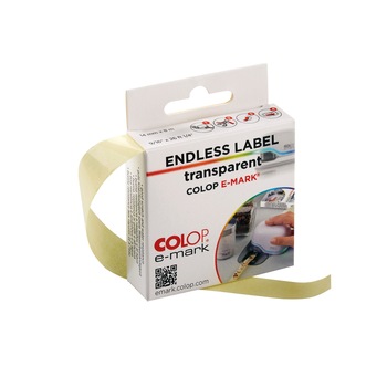 Etichete autoadezive transparente, COLOP E-mark, 14 mm x 8 m Etichete autoadezive transparente, COLOP E-mark, 14 mm x 8 m