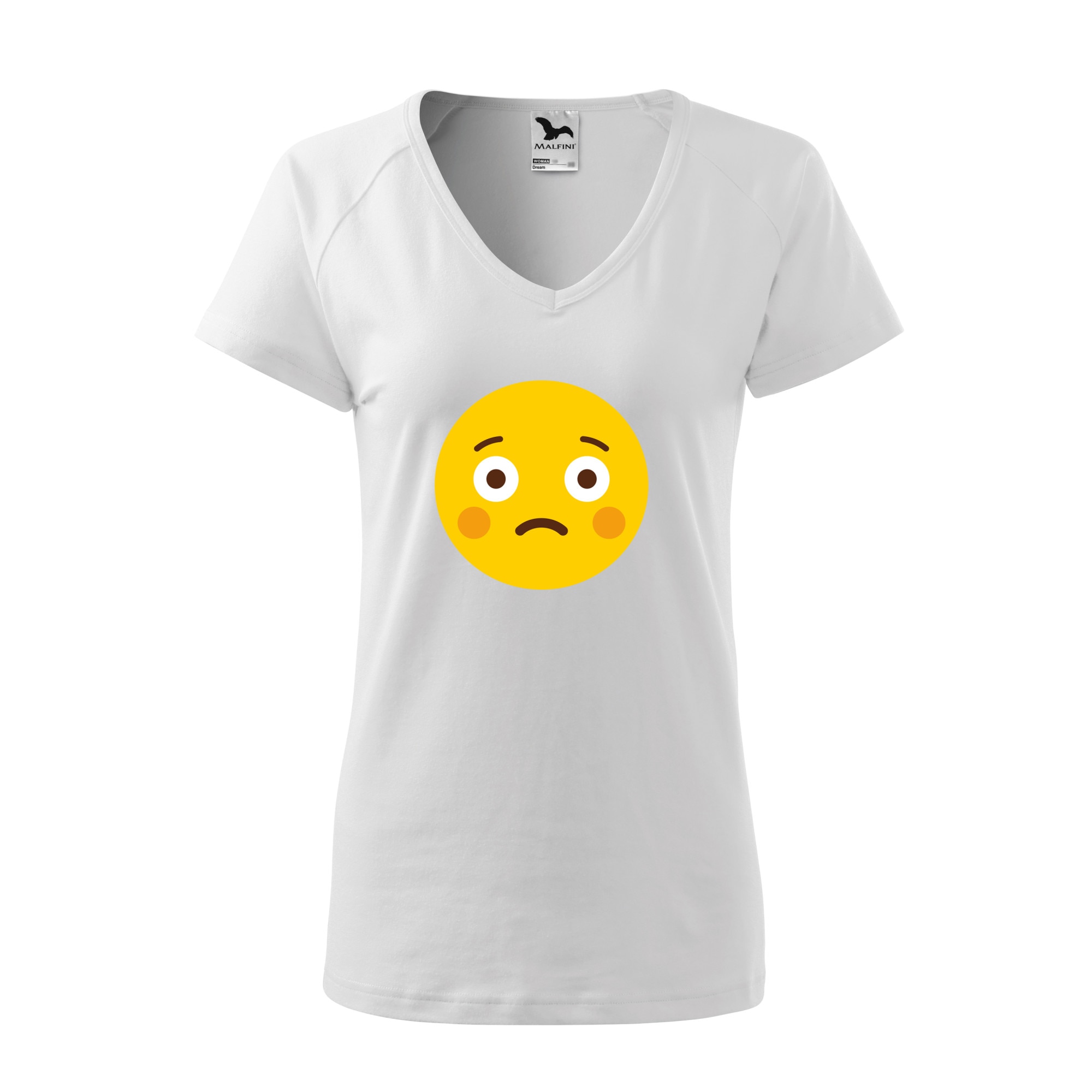 Tricou dama, Malfini, Emoji Blush and sad Face, Alb, L