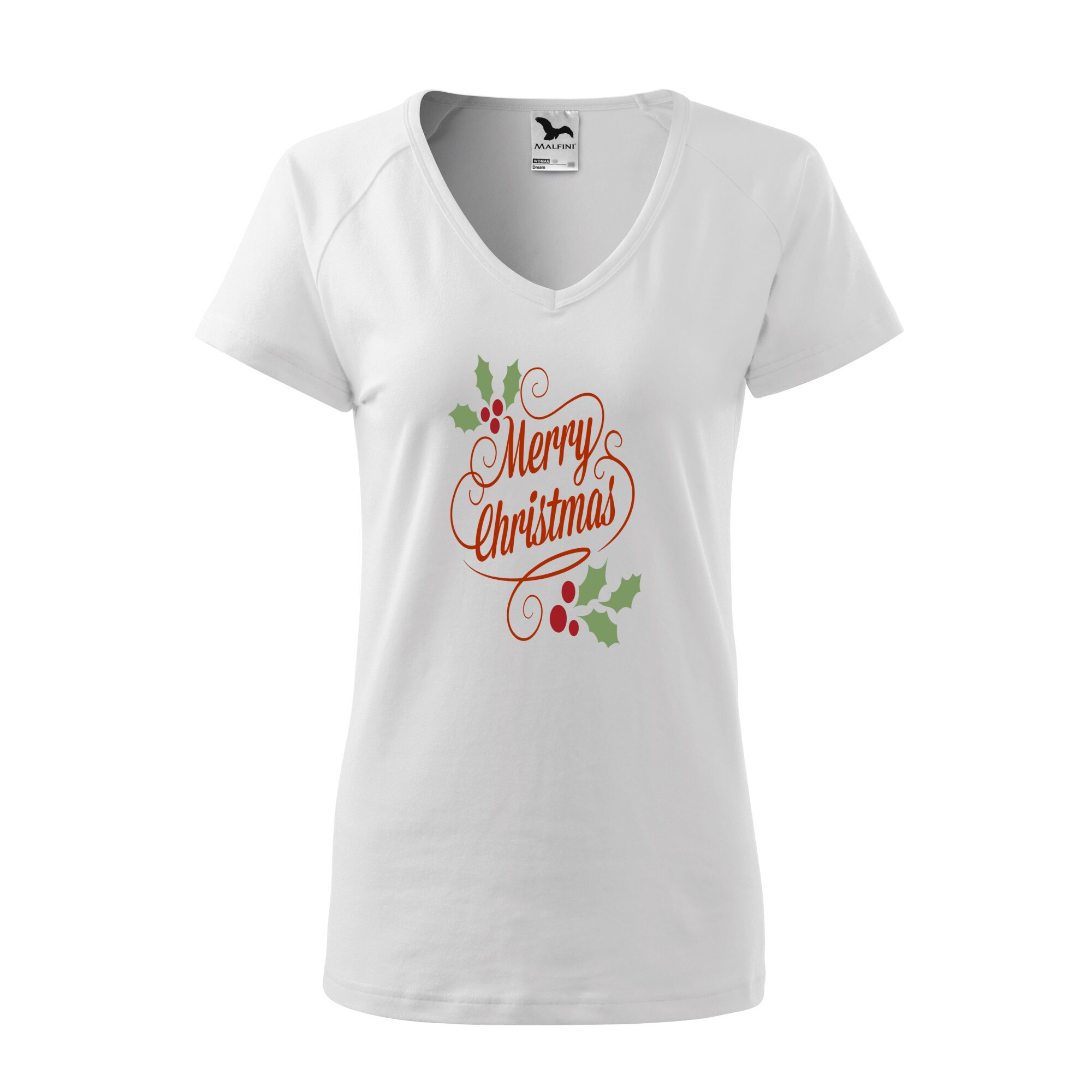 Tricou dama, Malfini, Happy Christmas, Alb, L
