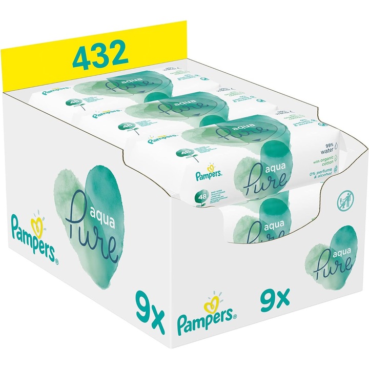 Servetele umede Pampers Sensitive, Aqua Pure 9x48buc