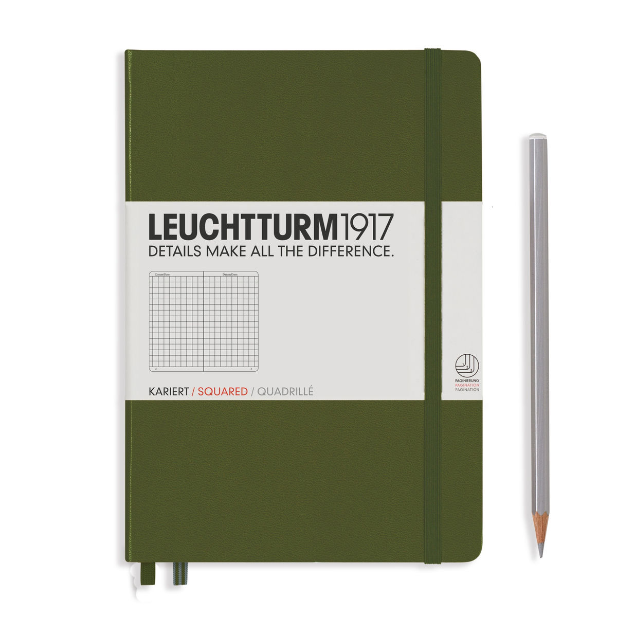 Notebook A5 Coperta Rigida, Matematica, Verde Army, Leuchtturm1917
