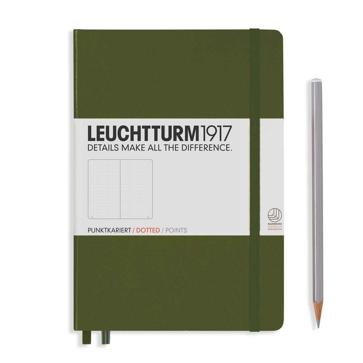 Notebook A5 Coperta Rigida, Liniatura Punctata, Verde Army, Leuchtturm1917