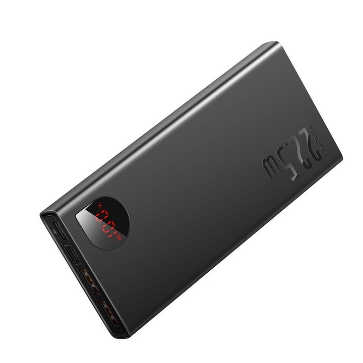 Преносима външна батерия Baseus Adaman 10000 mAh с 3 порта, USB, USB-C, Power Delivery, 18W, Q.C 3.0, 22.5W, черен